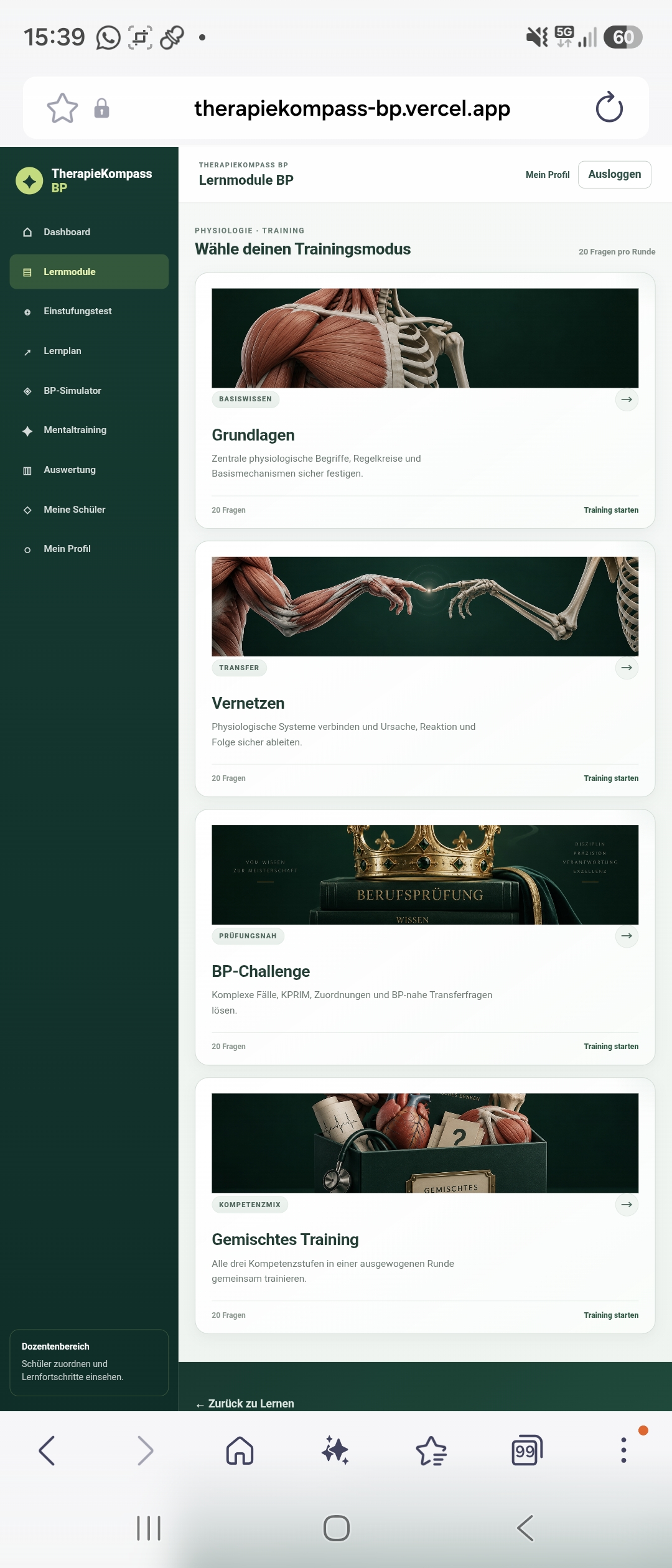 TherapieKompass BP – Trainingsmodi