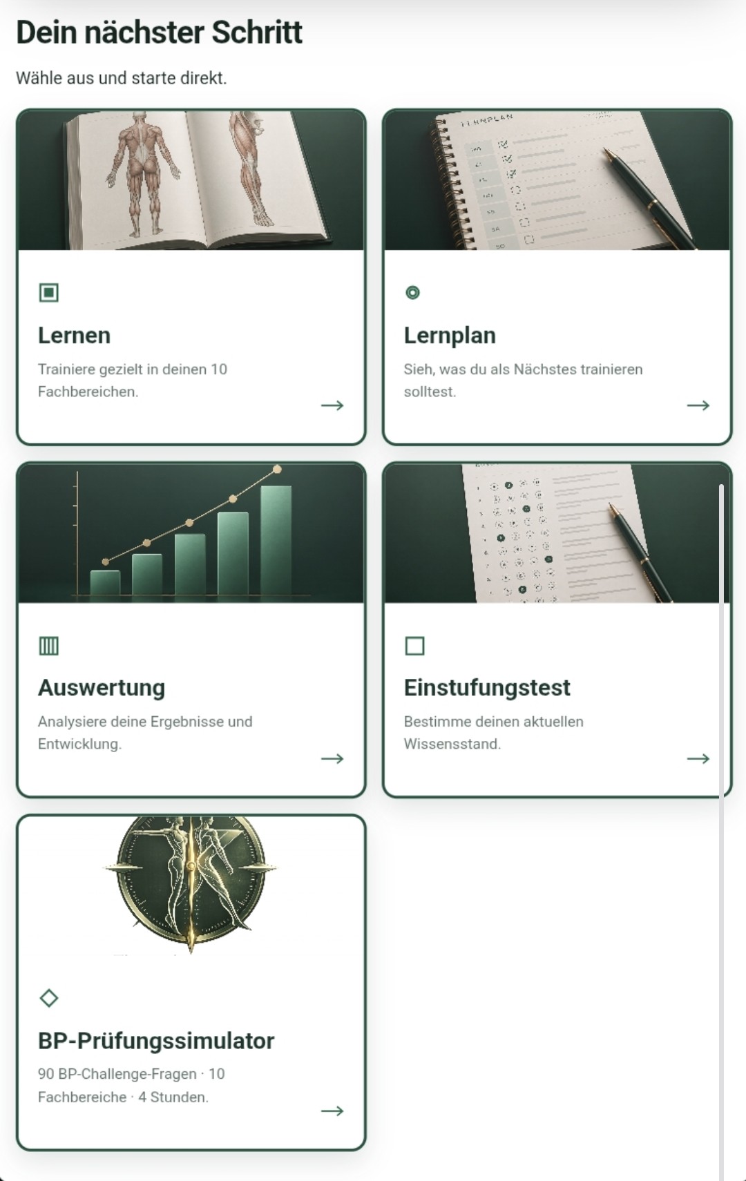 TherapieKompass BP: Dein nächster Schritt mit Lernen, Lernplan, Auswertung und Einstufungstest