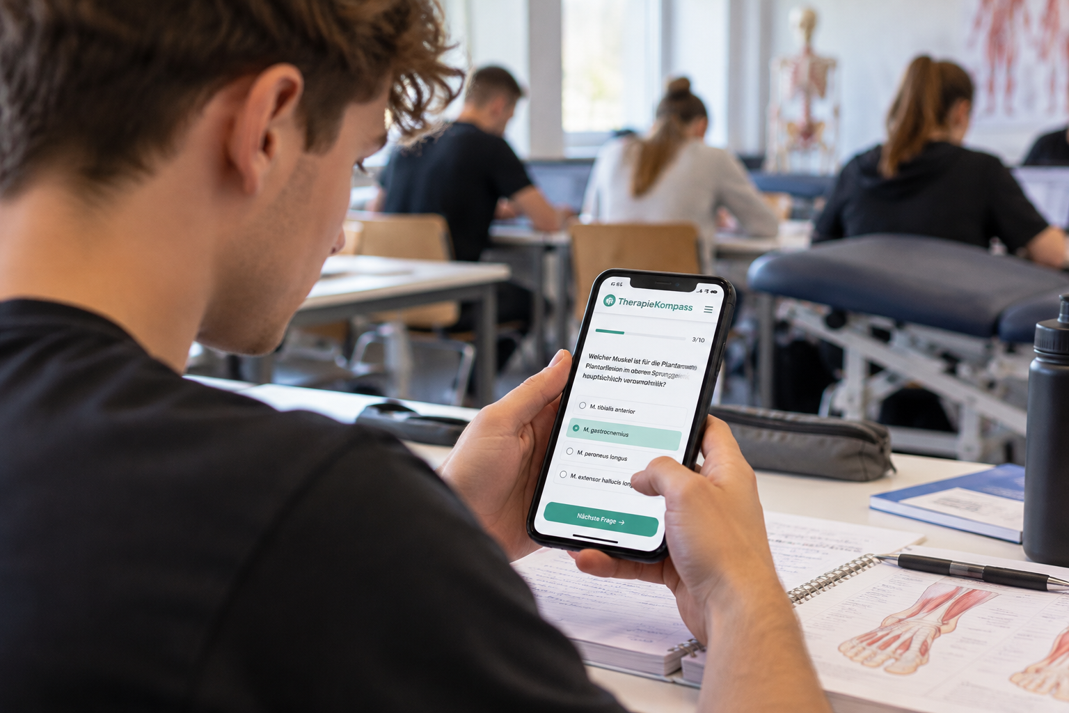 Lernender mit TherapieKompass auf dem Smartphone