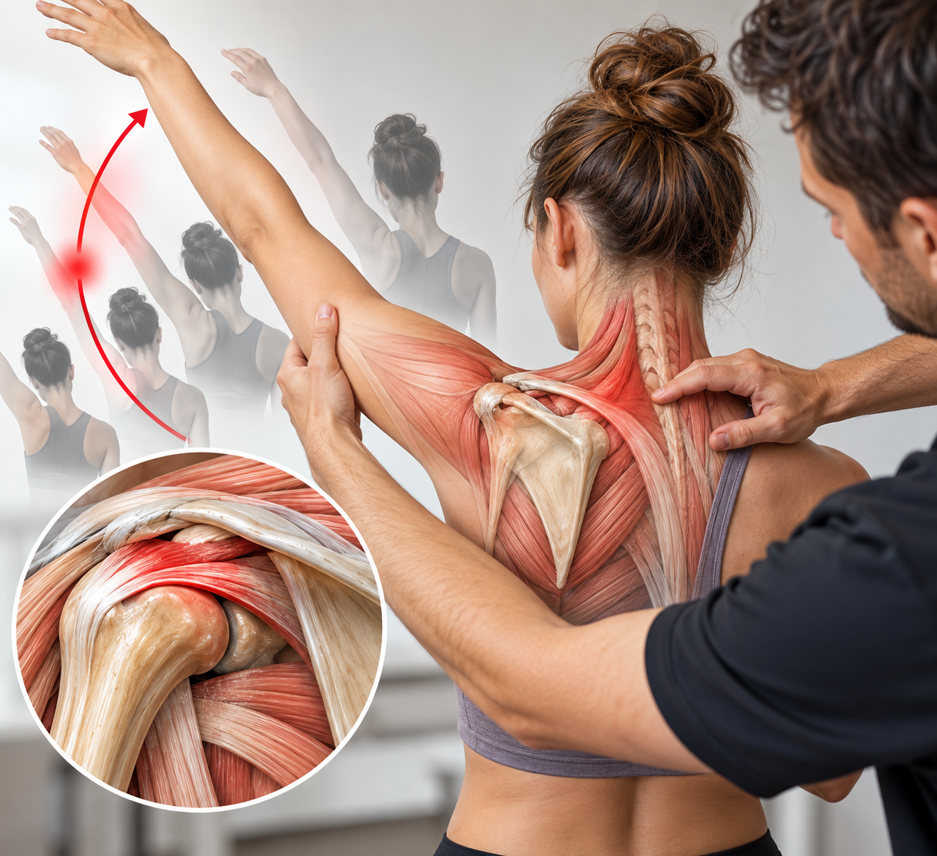 Bewegungsanalyse der Schulter mit anatomischer Darstellung und therapeutischer Untersuchung